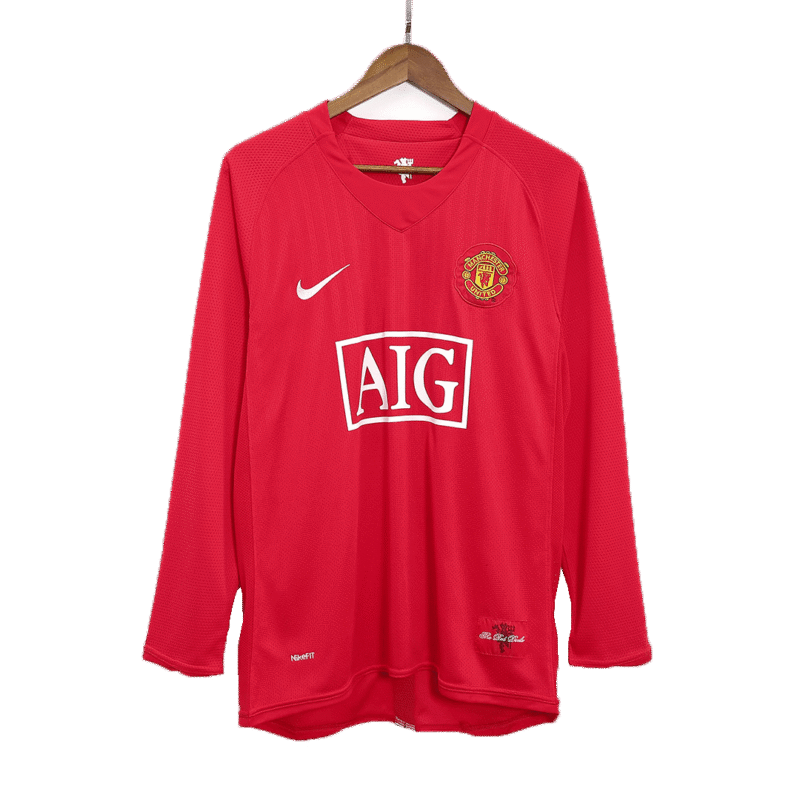 Manchester United 2007/08 Home Long Sleeve Retro Soccer Jersey