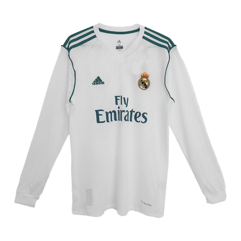 Real Madrid 2017/18 Home Long Sleeve Retro Soccer Jersey