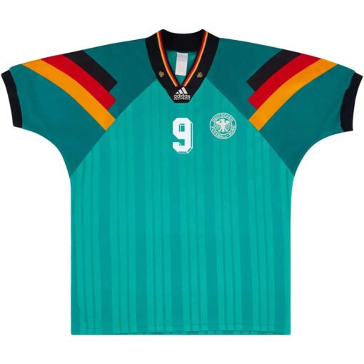 V?ller #9 Retro Germany Away Football Jersey Euro Cup 1992