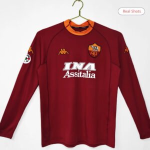 200001romahomejerseylong_1.jpg Roma 2000/01 Home Retro Soccer Long Sleeve Jersey