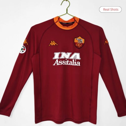 200001romahomejerseylong_1.jpg Roma 2000/01 Home Retro Soccer Long Sleeve Jersey