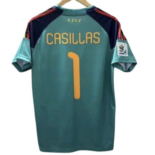IKER1CASILLASRETROJERSEY2010WORLDCUPHOMEKIT_1.jpg IKER #1 Spain 2010 Goalkeeper Retro Football Jersey